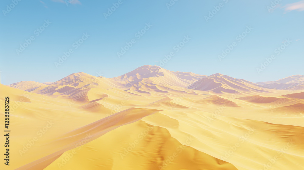vast desert landscape with rolling sand dunes under clear blue sky, showcasing beauty of arid terrain and natural formations vast desert landscape with rolling sand dunes under clear blue sky, showcasing beauty of arid terrain and natural formations