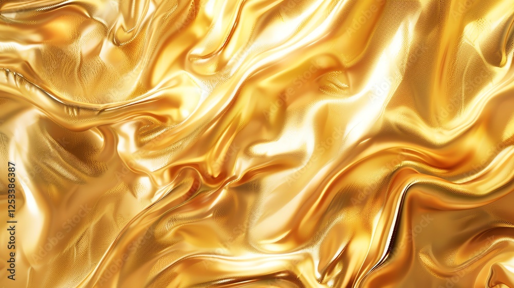 Fototapeta premium Golden fabric with soft waves. 3D rendering.