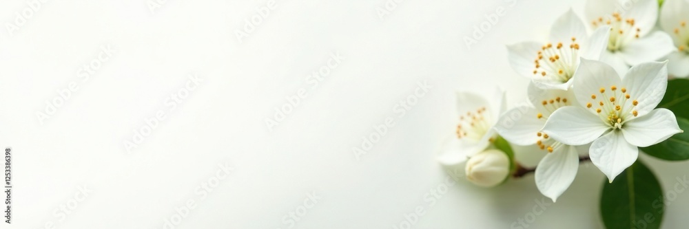 Delicate white jasmine flowers on a pure white background, soft petals, garden Delicate white jasmine flowers on a pure white background, soft petals, garden