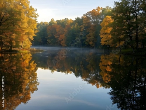 Autumn trees reflected in water