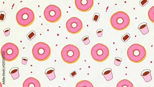 Seamless pattern with pink Donuts, Pink Wallpaper