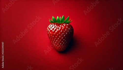 Close-Up of Ripe Strawberry on Red Background