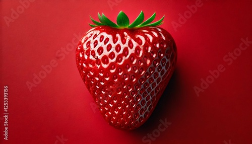 Fresh Ripe Strawberry Close-Up on Vivid Red Background