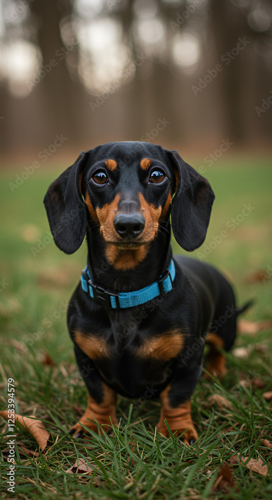 Adorable Dachshund Delight: A Charming Portrait of a Black and Tan Wiener Dog in Nature's Embrace! Adorable Dachshund Delight: A Charming Portrait of a Black and Tan Wiener Dog in Nature's Embrace!