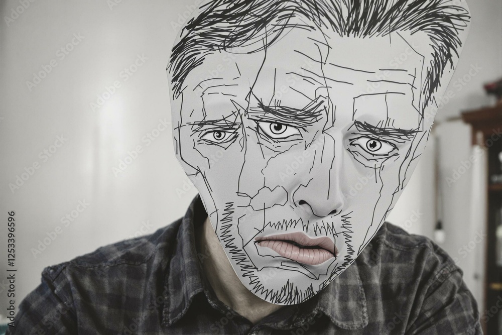 Obraz premium Expressive Doodle of a Weary Man's Face