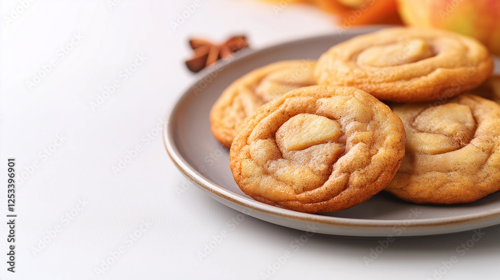 Delicious apple cinnamon cookies on plate, warm and inviting, perfect for cozy treat. sweet aroma fills air, making them irresistible Delicious apple cinnamon cookies on plate, warm and inviting, perfect for cozy treat. sweet aroma fills air, making them irresistible