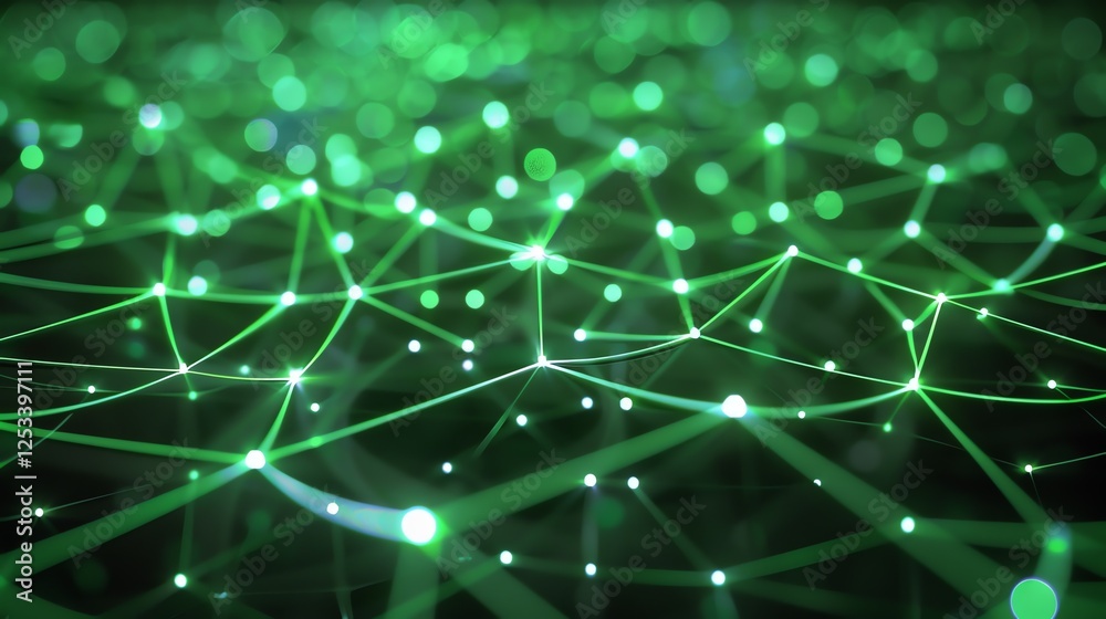 Obraz premium Glowing green neural network. Artificial intelligence. Machine learning concept.