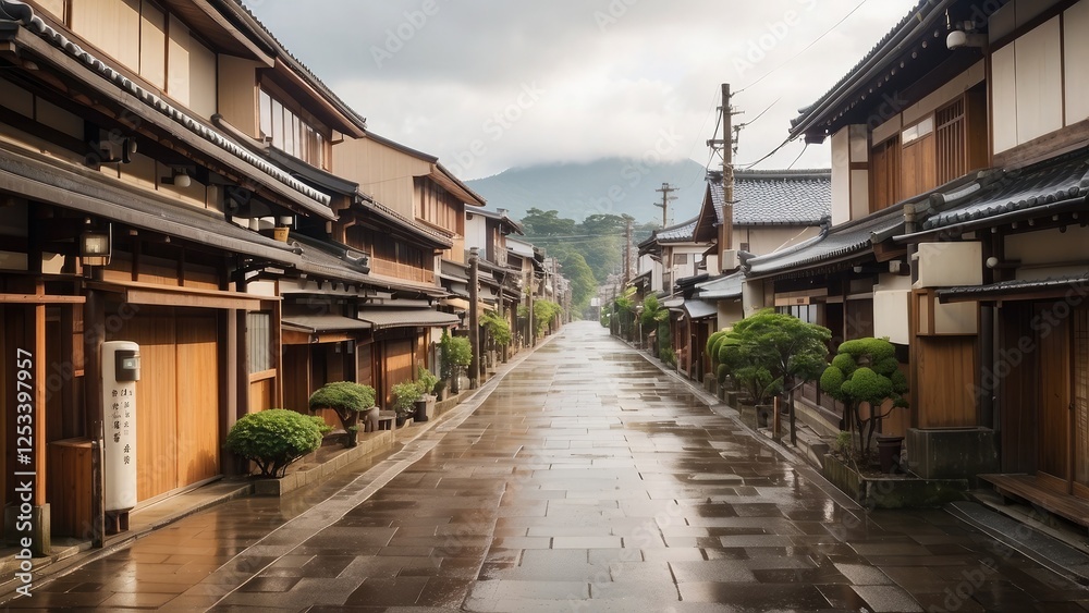 The streets of traditional Kyoto at morning after rain. The streets of traditional Kyoto at morning after rain.
