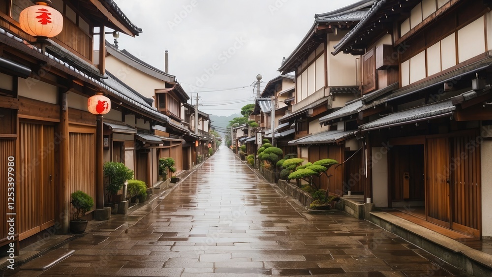 The streets of traditional Kyoto at morning after rain. The streets of traditional Kyoto at morning after rain.