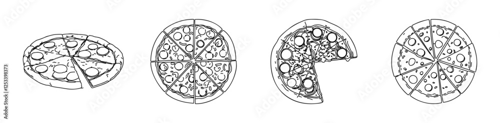 Hand-drawn pizza, presented in detail with each ingredient. A great choice for your rustic and creative designs. Hand-drawn pizza, presented in detail with each ingredient. A great choice for your rustic and creative designs.