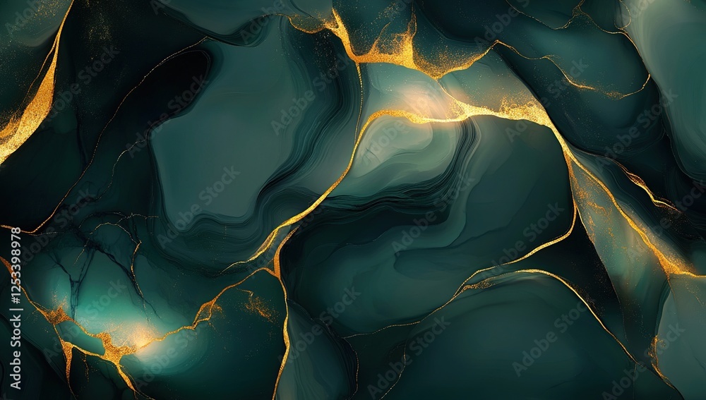 Naklejka premium Emerald Gold: Abstract Ink Art