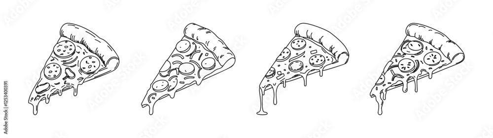 Pizza slice drawn, a stylish visual that can be used on pizzeria packages and posters. Pizza slice drawn, a stylish visual that can be used on pizzeria packages and posters.