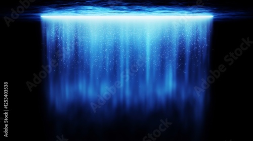 Ethereal Blue Light Beams Cascading Downward Dark Background. AI Generated