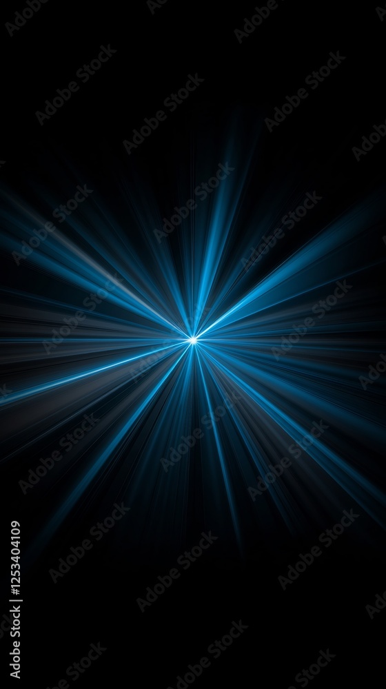 Fototapeta premium Dynamic Blue Light Rays Explode from Center Dark Background. AI Generated