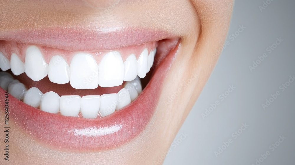 Fototapeta premium Close-up smiling woman's perfect teeth, dental health