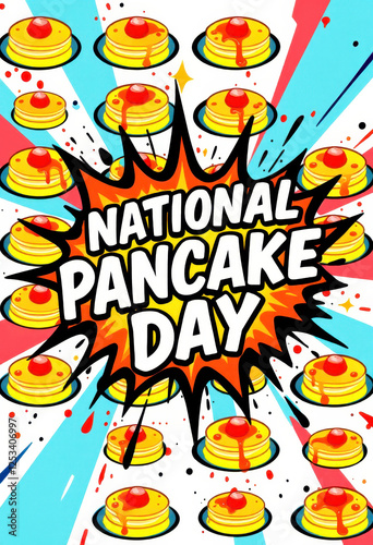 National pancake day celebration - bold comic style design for posters and cards