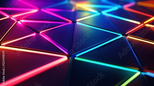 Wallpaper Mural Abstract Geometric Pattern with Neon Light Effect Creating Triangles of Color Torontodigital.ca