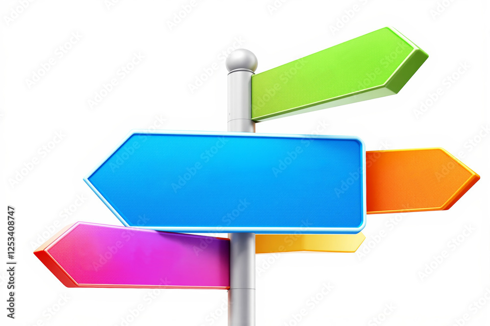 Colorful directional signpost with blank arrows on white background. Colorful directional signpost with blank arrows on white background.