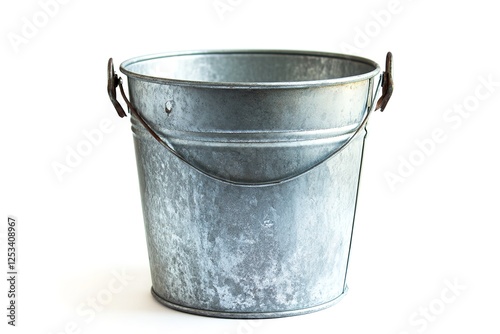 Rustic Silver Metal Bucket, Vintage Container, Isolated on White Background, Perfect for Rustic, Farmhouse, DIY, Home Decor, Craft Projects, Gardening, Wedding, Event Design, Product Mockups,         