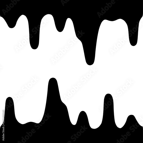 Black Paint melting, dripping down streams. Flat graphic vector illustration isolated on white background.