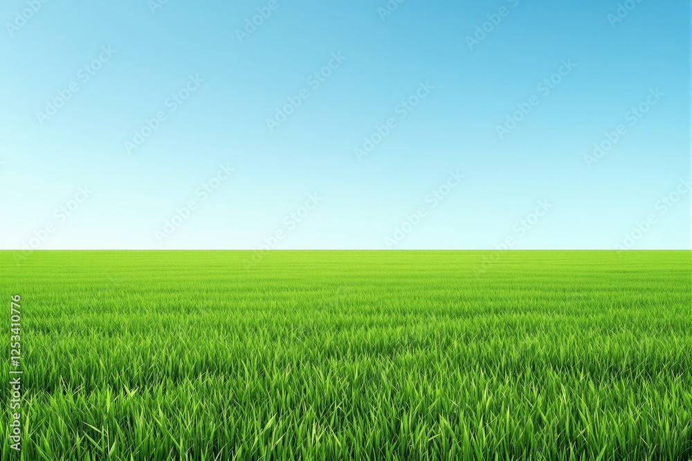Lush green grass field under a bright blue sky. Lush green grass field under a bright blue sky.