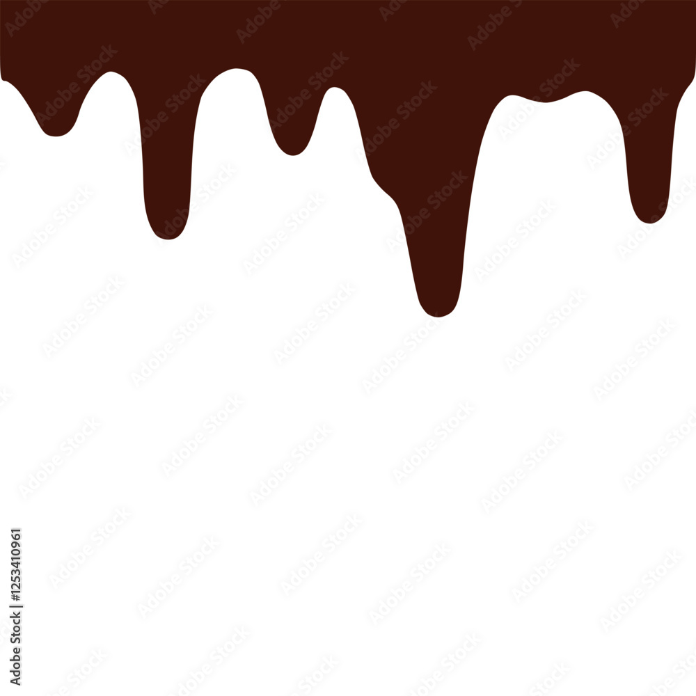 Chocolate dripped. Sweet flowing liquid food with splashes and drops caramel cacao vector realistic pictures. Brown liquid dessert, sweet drip melt Chocolate dripped. Sweet flowing liquid food with splashes and drops caramel cacao vector realistic pictures. Brown liquid dessert, sweet drip melt