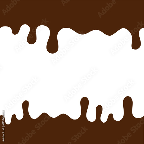 Chocolate dripped. Sweet flowing liquid food with splashes and drops caramel cacao vector realistic pictures. Brown liquid dessert, sweet drip melt