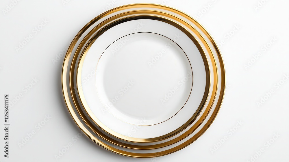 Elegant gold-rimmed plate on a white isolated background.