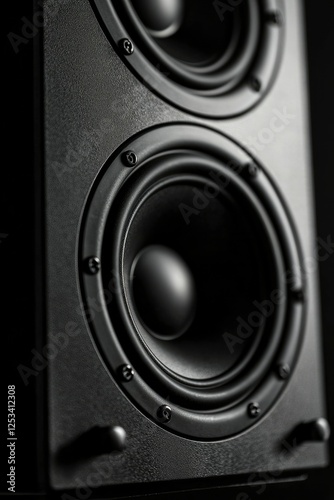 Close-up black audio speakers photo