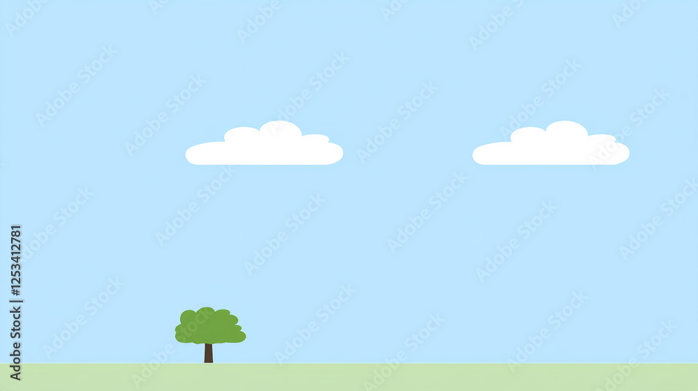 Fototapeta premium Growing tree under bright sky nature scene minimalist design calm atmosphere low angle environmental awareness