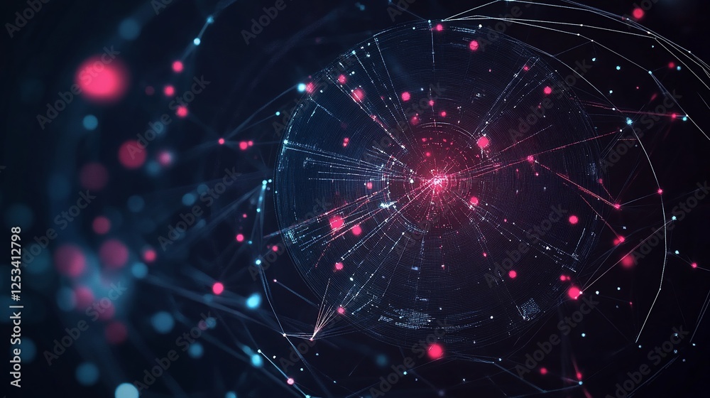 Obraz premium Abstract Digital Network with Glowing Nodes and Connected Lines, Technology Background