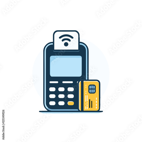 Minimalist design flat icon of a credit card and payment terminal with a contactless symbol