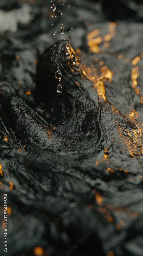Close-up of black water with splashes. Macro shot. Close-up of black water with splashes. Macro shot.