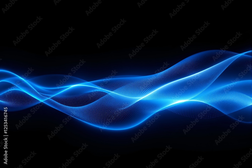 Fototapeta premium Abstract glowing blue wave pattern on dark background.