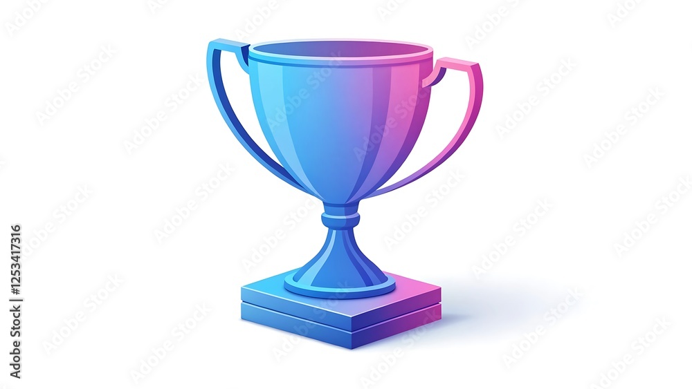 3D glossy gradient trophy icon with a blend of vibrant blue and pink hues, ideal for representing achievements, awards, or victory in contemporary designs 3D glossy gradient trophy icon with a blend of vibrant blue and pink hues, ideal for representing achievements, awards, or victory in contemporary designs