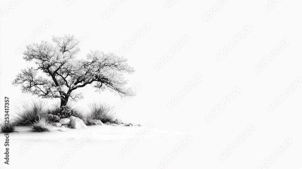Fototapeta premium Solitary Winter Tree on Snowy Ground