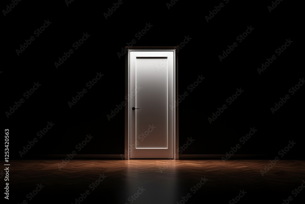 Empty Room, Open White Door, Illuminated Path, Symbol of Opportunity, Stock Photo Empty Room, Open White Door, Illuminated Path, Symbol of Opportunity, Stock Photo