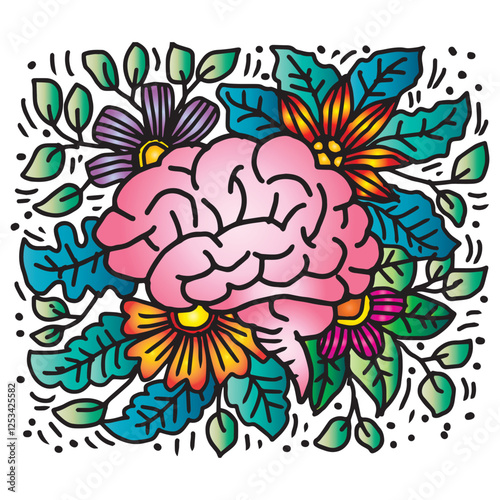 Hand drawing illustration of human lungs with floral ornament. Vector illustration.