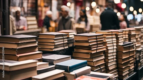 Books at a book fair in the city.