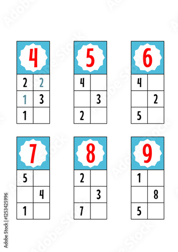 Kids worksheet write the correct numbers to produce the numbers above. fun activity for kids.