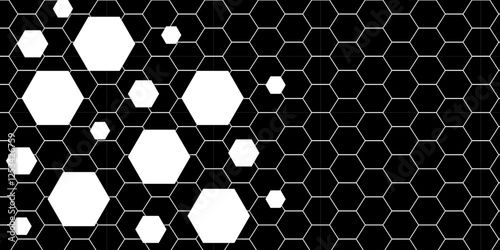 Hexagonal netting. Honeycomb background. Science Technologic Hexagonal Pattern Light Conceptual Illustration. Modern seamless pattern design with hexagonal molecular structures, technology. Realistic.
