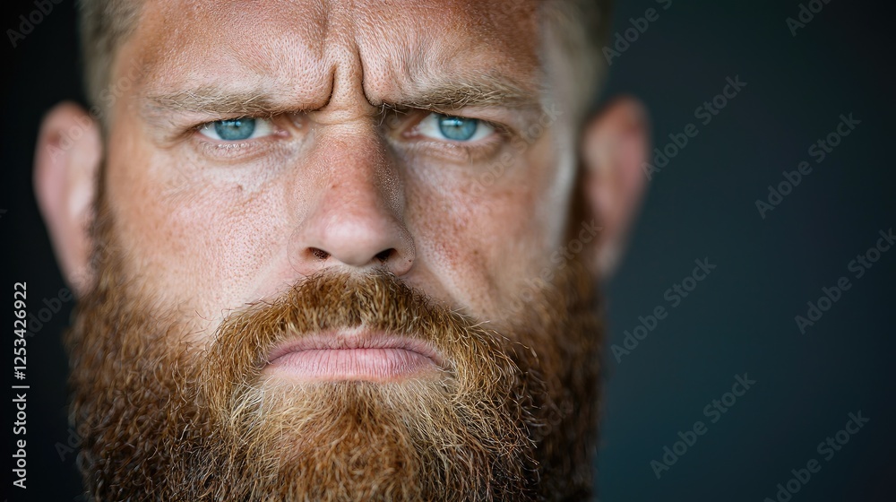 Obraz premium Close-up portrait of man with beard and angry expression