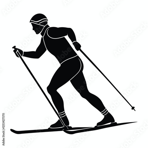 A black silhouette of a skier in action, enjoying the winter sport of skiing down a snowy mountain slope