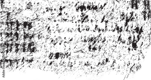 Monochrome texture composed of irregular graphic elements. Distressed uneven grunge background. Abstract vector illustration. Overlay for interesting effect and depth. Isolated on white background.