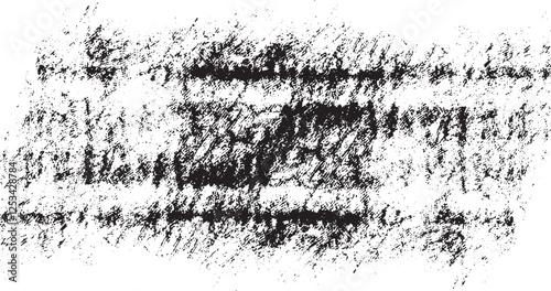 Monochrome texture composed of irregular graphic elements. Distressed uneven grunge background. Abstract vector illustration. Overlay for interesting effect and depth. Isolated on white background.