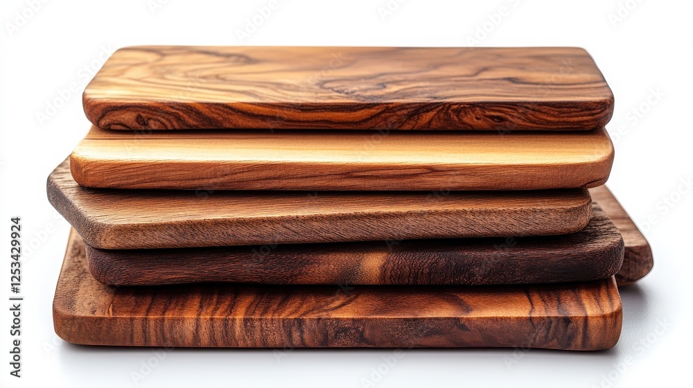 A stack of wooden cutting boards with a white background A stack of wooden cutting boards with a white background