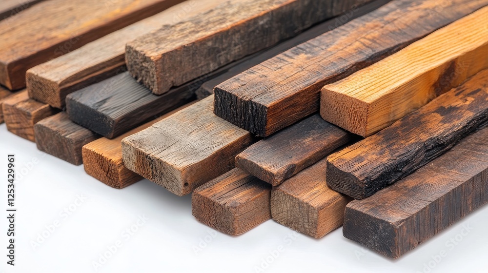 A pile of wood with some of the pieces being brown and some being black A pile of wood with some of the pieces being brown and some being black