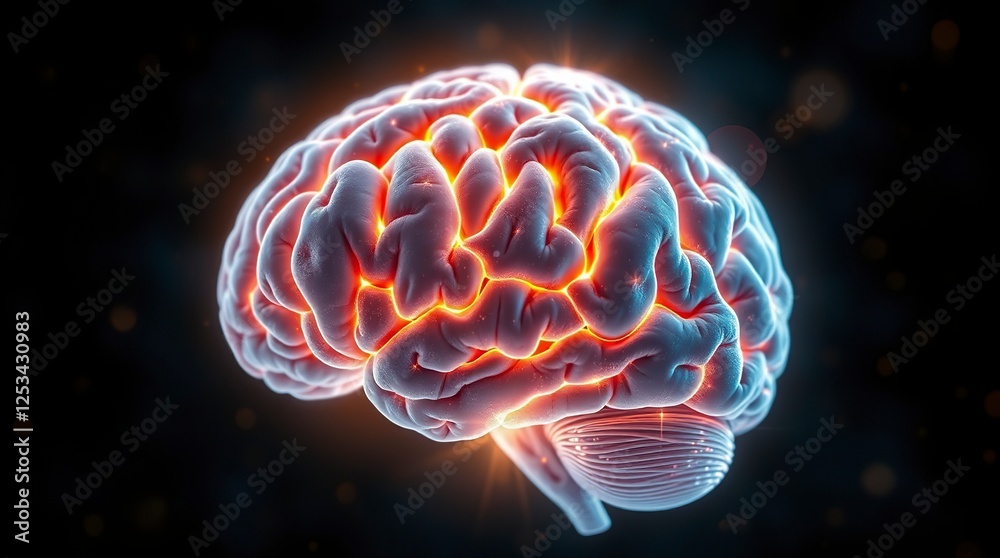 Human Brain Illustration with Glowing Network for Science and Technology Human Brain Illustration with Glowing Network for Science and Technology