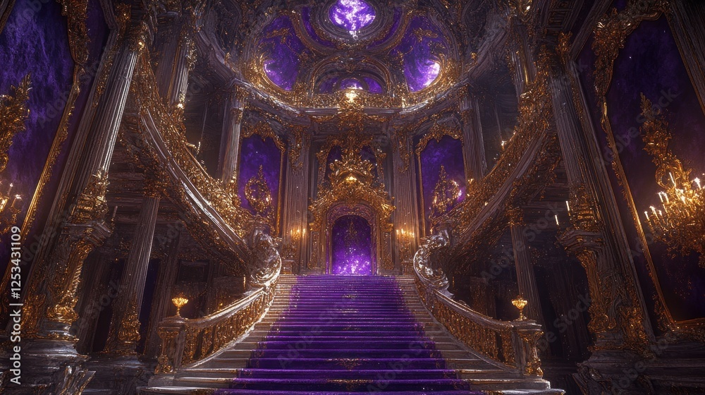 Obraz premium Grand Purple Staircase in a Golden Palace
