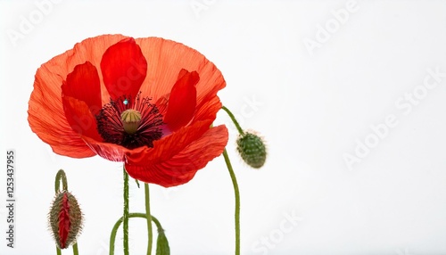 beautiful red poppy flowers standing tall in isolated on or white background symbolizing nature s vibrant beauty and elegance photo